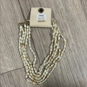 Anthropologie Elegant Gold and Cream Beaded Necklace